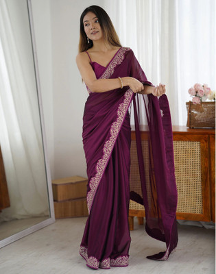 Satrani Embroidered Bollywood Silk Blend Saree(Purple)
