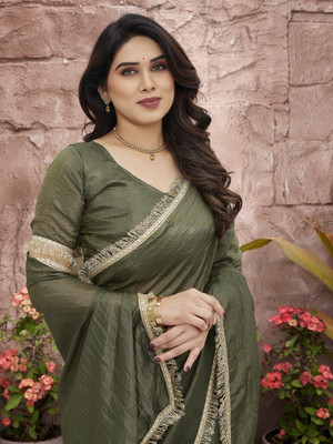 TTH Self Design Bollywood Pure Silk Saree(Dark Green, Gold)