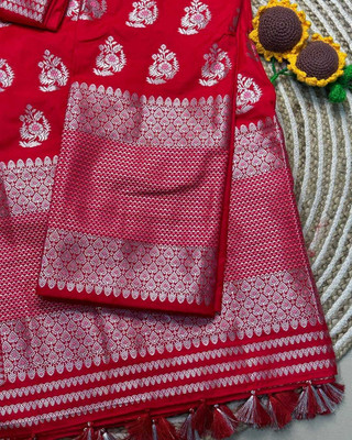 collctionmekhla Woven Mekhela Chador Pure Silk Saree(Red)