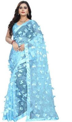 Aadimam Creation Embroidered Bollywood Net Saree(Light Blue)