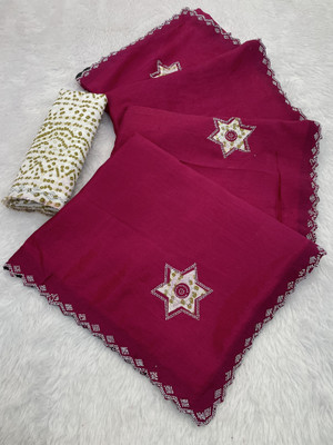 Ethina Fashion Embroidered Bollywood Chiffon Saree(Pink)