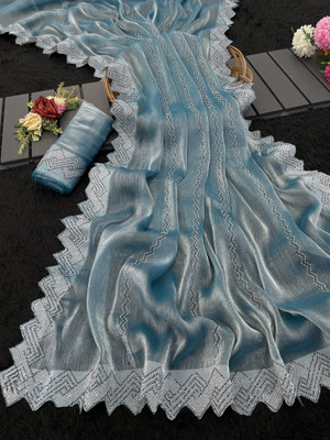 JENNYFEB Printed Bollywood Art Silk Saree(Light Blue)