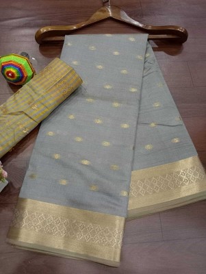 Mervadiya Self Design Kanjivaram Pure Cotton, Cotton Silk Saree(Grey)