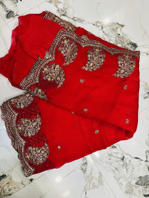 AJMERA FAISHON Embellished, Applique Bollywood Jimmy choo Saree(Red)