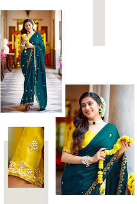 JIVI CLOTHING Solid/Plain Bollywood Chiffon Saree(Green)