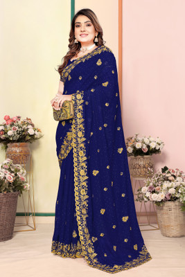 KHRITI FAB Georgette Embroidered Blouse Material