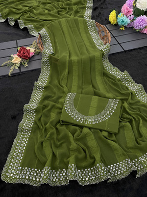 ZOYAL ENTERPRISE Embellished Bollywood Georgette Saree(Light Green)