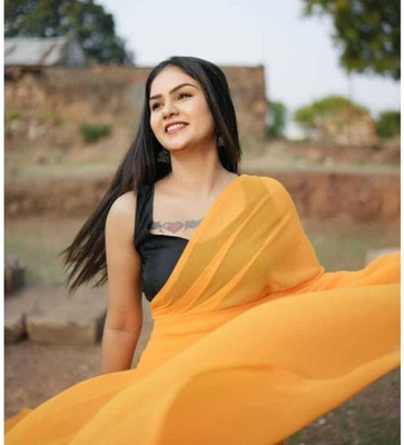 Anand Sarees Dyed, Solid/Plain Bollywood Georgette, Chiffon Saree(Orange)