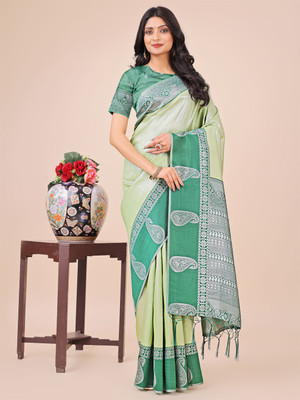 Tasrika Woven Banarasi Cotton Silk Saree(Green)