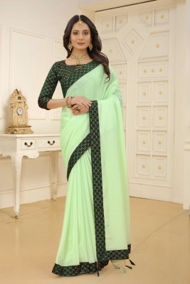 flora fashion Self Design Assam Silk Chiffon Saree(Light Green)