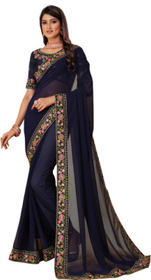 Tejal Creation Solid/Plain Bollywood Georgette Saree(Black)