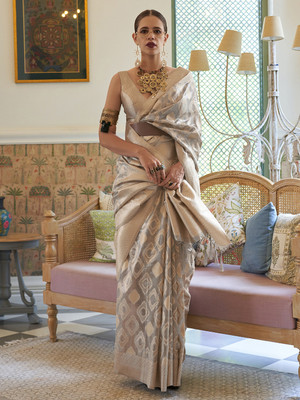 Divastri Woven Banarasi Tissue Saree(Cream)