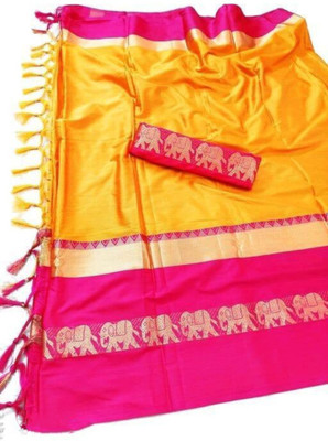 Mortal Textile Woven Handloom Cotton Silk Saree(Yellow)