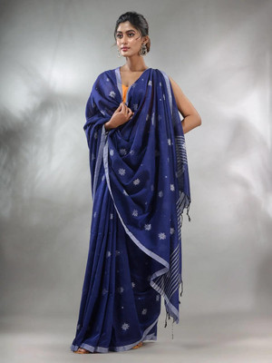 pal saree mahal Self Design Handloom Cotton Blend, Cotton Silk Saree(White)
