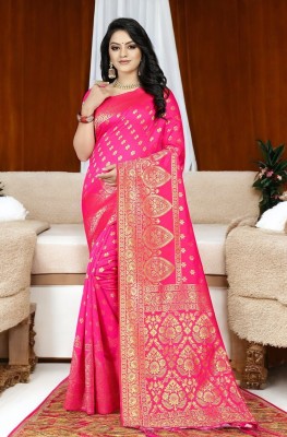 ALMEDA Embellished Kanjivaram Silk Blend Saree(Pink)