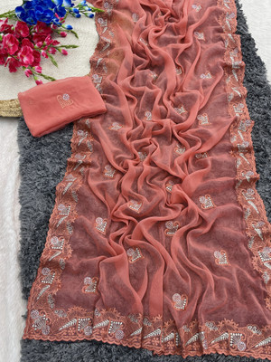 monoria Embroidered Patola Silk Blend Saree(Orange)