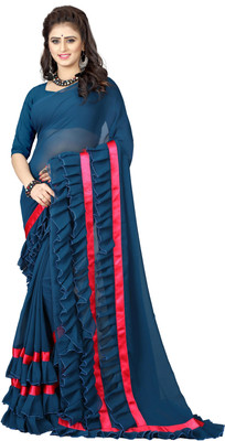 SAREEFLAME Self Design, Striped, Solid/Plain, Embellished Bollywood Georgette Saree(Multicolor)