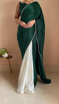siddharth textiles Solid/Plain Bollywood Satin Saree(Green)
