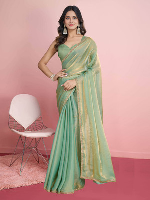 Snija Fashion Solid/Plain Bollywood Chiffon Saree(Light Green)