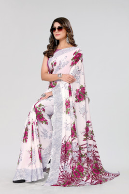 Nirvaan Floral Print Bollywood Georgette Saree(Purple)