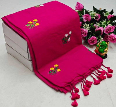 CommonHouseee Embroidered, Solid/Plain Handloom Khadi Saree(Pink)
