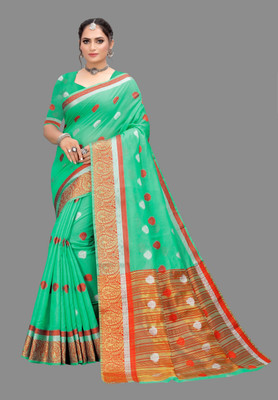 Shaibo saree Woven Daily Wear Cotton Silk Saree(Green)