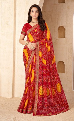 Swarne Digital Print Bandhani Chiffon Saree(Red)