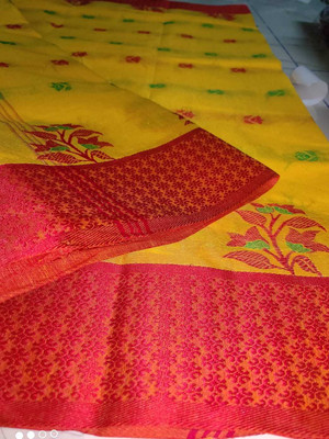BiswasTextiles Self Design Tant Pure Cotton Saree(Gold)