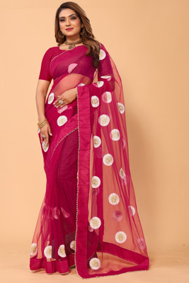 Rityanusaar Embroidered Bollywood Net Saree(Magenta)