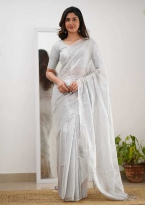 Dixon Solid/Plain Handloom Tissue Saree(White)