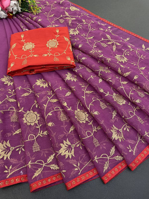 KHRITI FAB Embroidered Bollywood Silk Blend Saree(Pink)