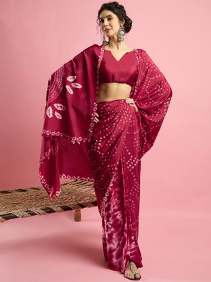 Sareemall Printed Bandhani Crepe Saree(Red)