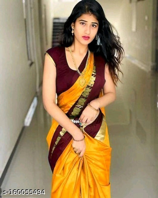 S S CREATION Woven Kanjivaram Pure Silk Saree(Yellow)