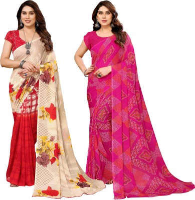 kashvi sarees Printed Daily Wear Georgette Saree(Pack of 2, Pink, Cream)