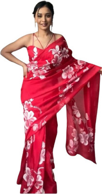 JATADHAR FAB Printed Ready to Wear Pure Cotton Saree(Red)