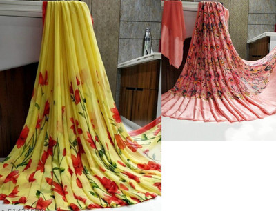 Sitanjali Printed Daily Wear Georgette Saree(Pack of 2, Multicolor)