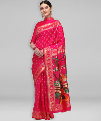 Divastri Printed, Woven, Self Design Banarasi Jacquard Saree(Pink, Multicolor)