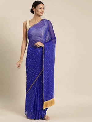 HouseOfCommon Embellished Bollywood Net, Chiffon Saree(Blue)