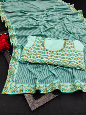 LD CREATION Self Design Maheshwari Linen Saree(Dark Green)