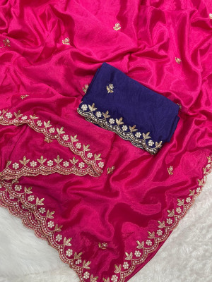 ADVIK CREATION Embellished Bollywood Chiffon Saree(Pink)