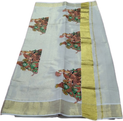 RADHA AND KRISHNA SETSAREE Printed Handloom Handloom Pure Cotton Saree(White)