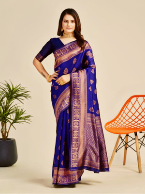 SHINYA ENTERPRISE Woven Banarasi Jacquard Saree(Blue)