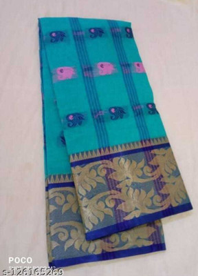 Maa saroda saree Ghar Self Design Tant Cotton Blend Saree(Blue)