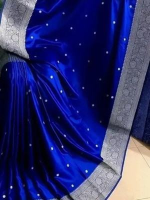 ZAINSAREEMAU Polka Print, Woven Banarasi Satin Saree(Blue)