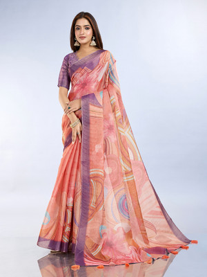 TRINETRA STUDIO Digital Print, Floral Print, Geometric Print, Printed Bollywood Silk Blend Saree(Multicolor)