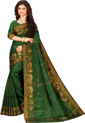 saree star Self Design Tant Cotton Silk Saree(Green)