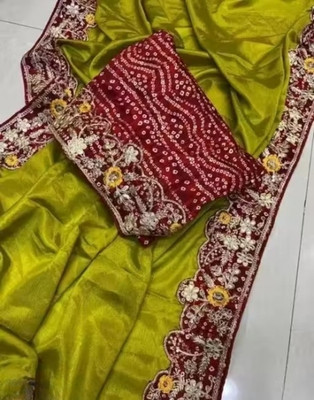 Hartik Fashion Solid/Plain Bollywood Chiffon Saree(Light Green)