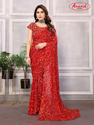 Anand Sarees Printed Bollywood Georgette Saree(Red)