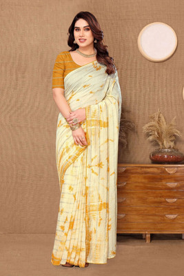 Dedumal texo Printed Bollywood Cotton Blend Saree(Mustard)