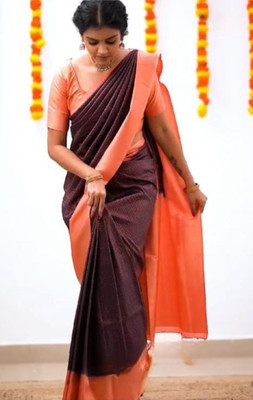 ESOMIC Solid/Plain Banarasi Pure Silk Saree(Blue)